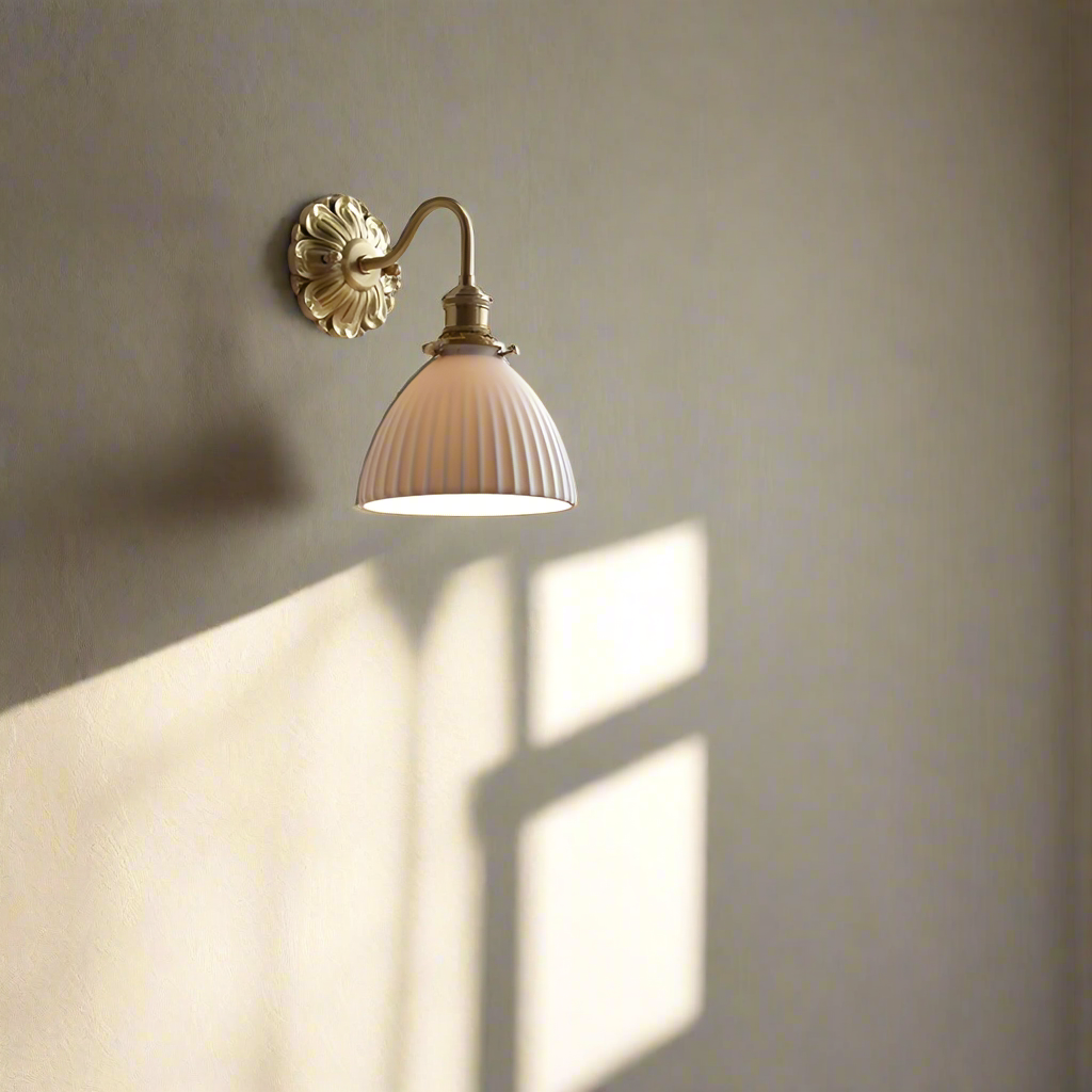 Lestrova Brass and Ceramic Wall Light With White Shade | Lersk