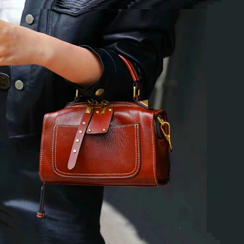 Bostonský styl Pravá kožená kabelka přes rameno | Lersk