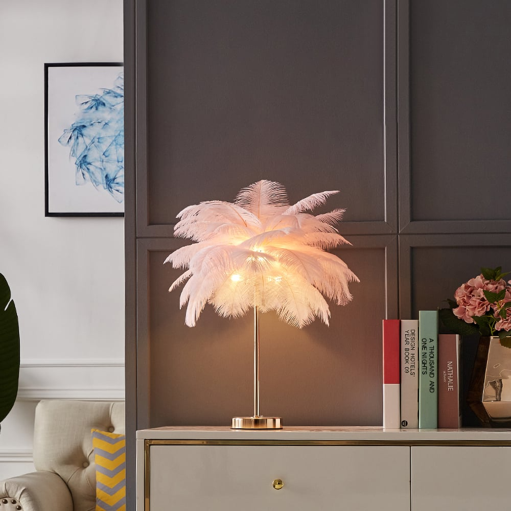 Nyra Glow Gilded Feather Art Deco Gold Lux Table Lamp | Lersk