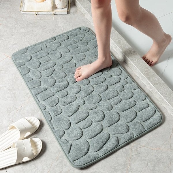 Tappetino da bagno con motivo ciottolato per comfort assorbente e sicurezza familiare | Lersk