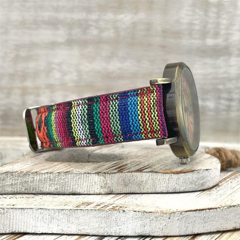 Multicolored Rainbow Pattern Watch With Elegant Dial And Woven Strap For Everyday Wear | Lersk