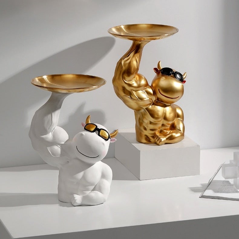 Luxio Gold Cow Tray Decor for Tables and Desks Rich Design | Lersk
