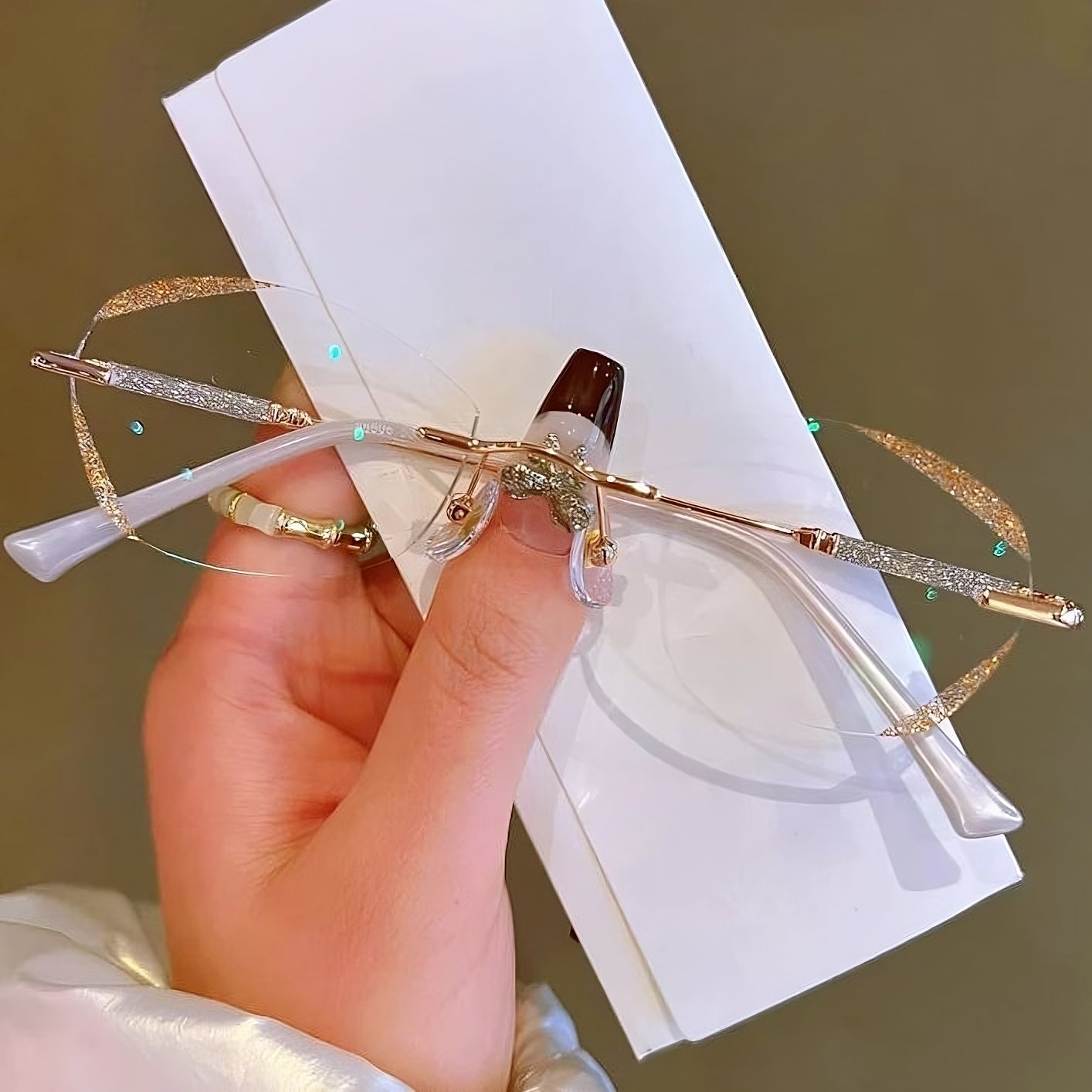 Aurena Women's Diamond Rimless Blue-Light Blocking Reading Glasses | Lersk