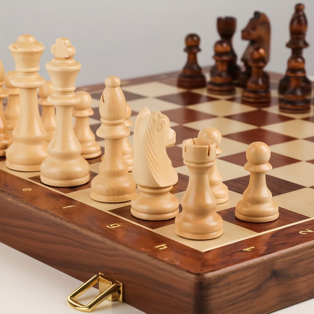 Jeu d'échecs en bois avec plateau de tournoi et pièces classiques | Lersk