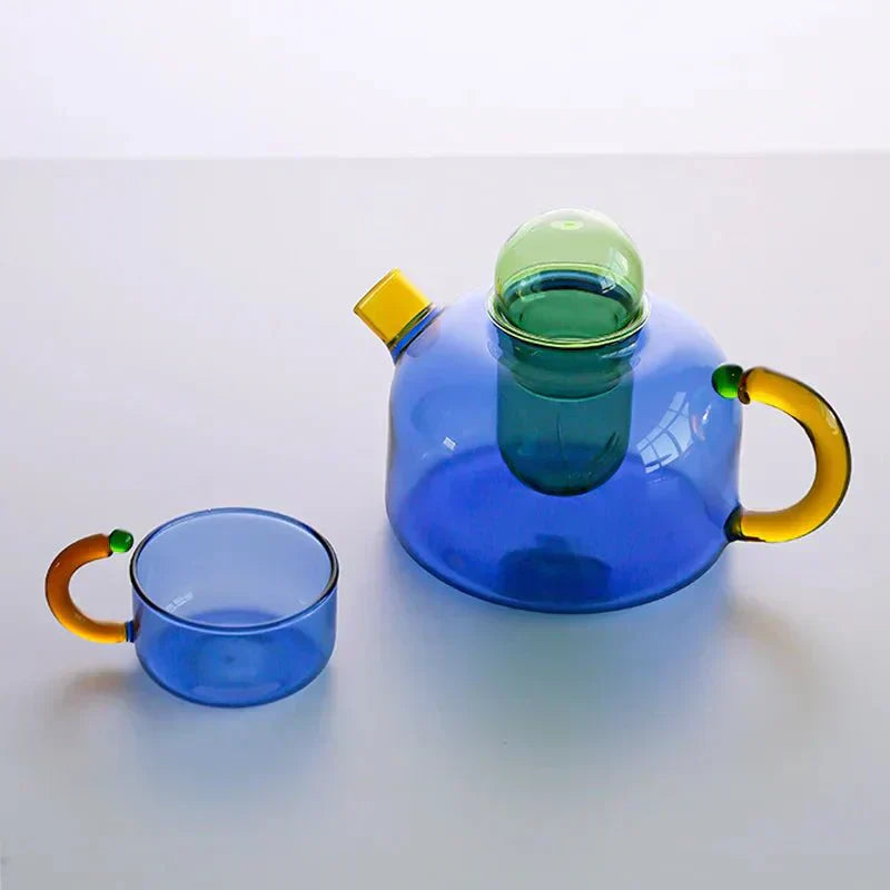 Glass Teapot Set With Contrasting Finish And Optional Mug With Built In Filter | Lersk
