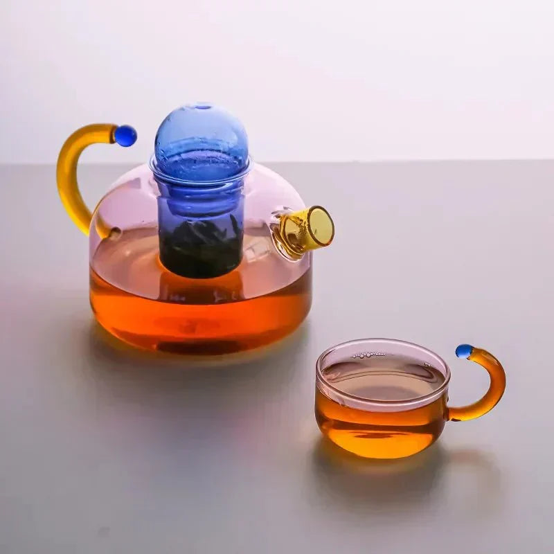 Glass Teapot Set With Contrasting Finish And Optional Mug With Built In Filter