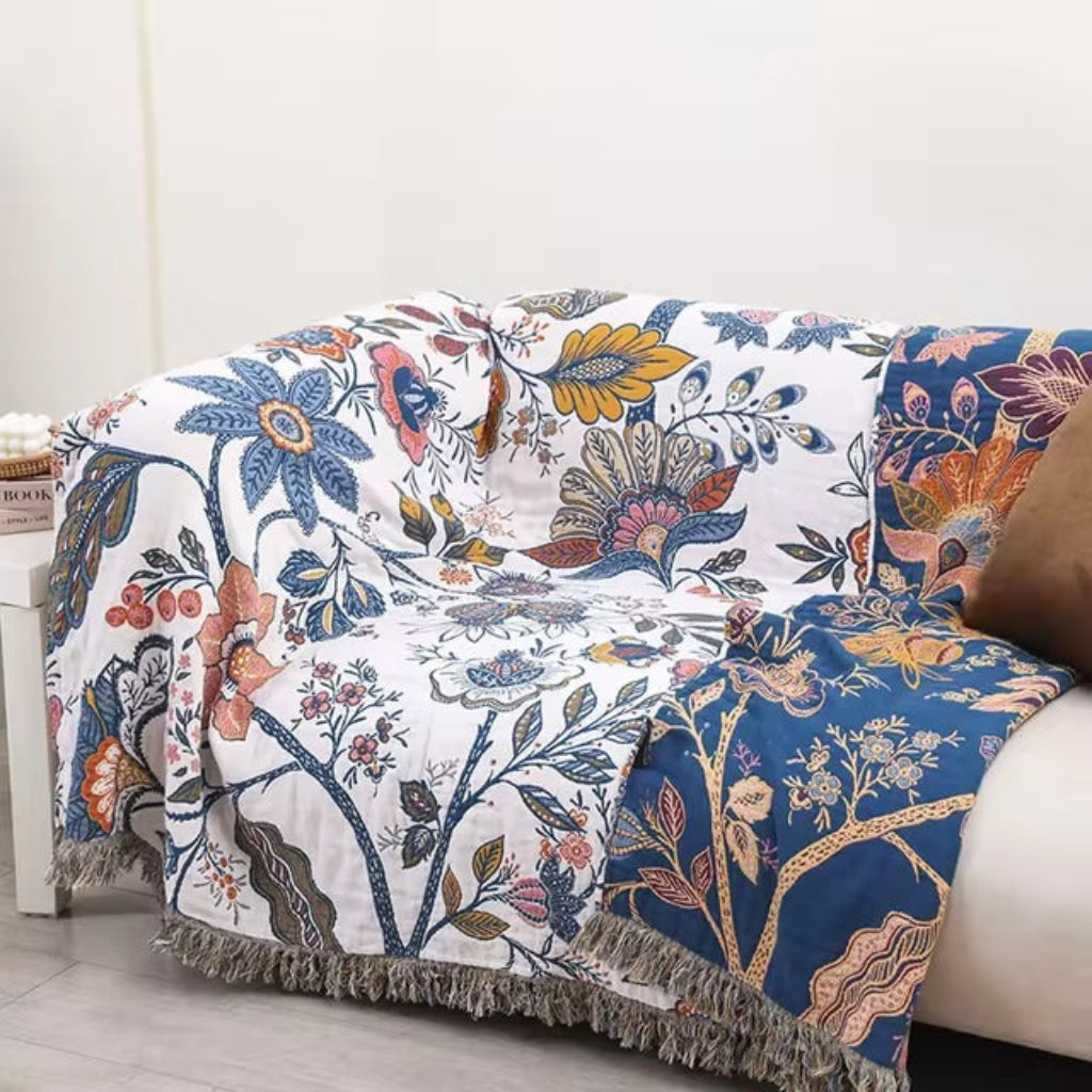 Chladivá deka na pohovku s květinovým boho vzorem | Lersk