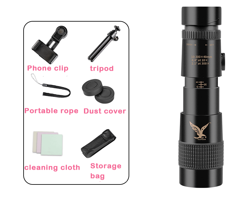 High-Power Monocular Telescope 10–300X Zoom, Night Vision, Waterproof, Smartphone Adapter Compatible | Lersk