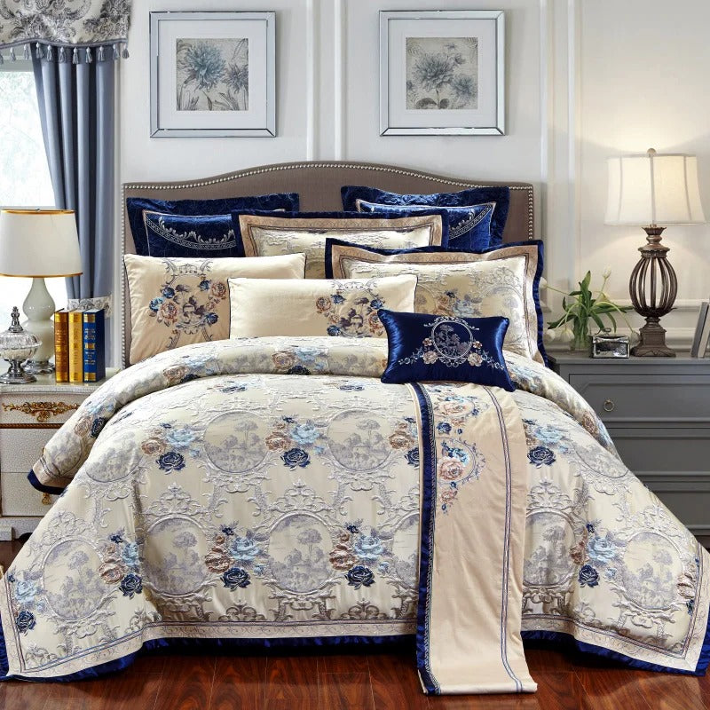 Orenda Bloom Jacquard Bedding Set With Floral Embroidery | Lersk