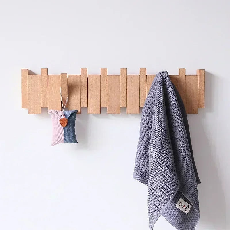 Wooden Wall Mounted Coat Rack With Extra Hooks Piano Design Ideal For Entryways | Lersk