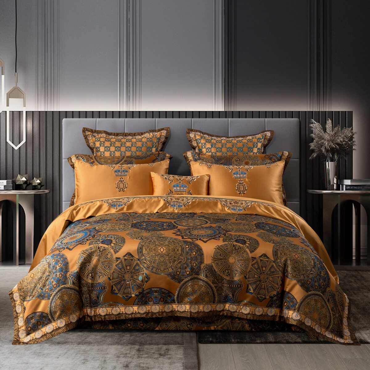Khalara Satin Cotton Luxury Bedding Set in Royal Tones | Lersk