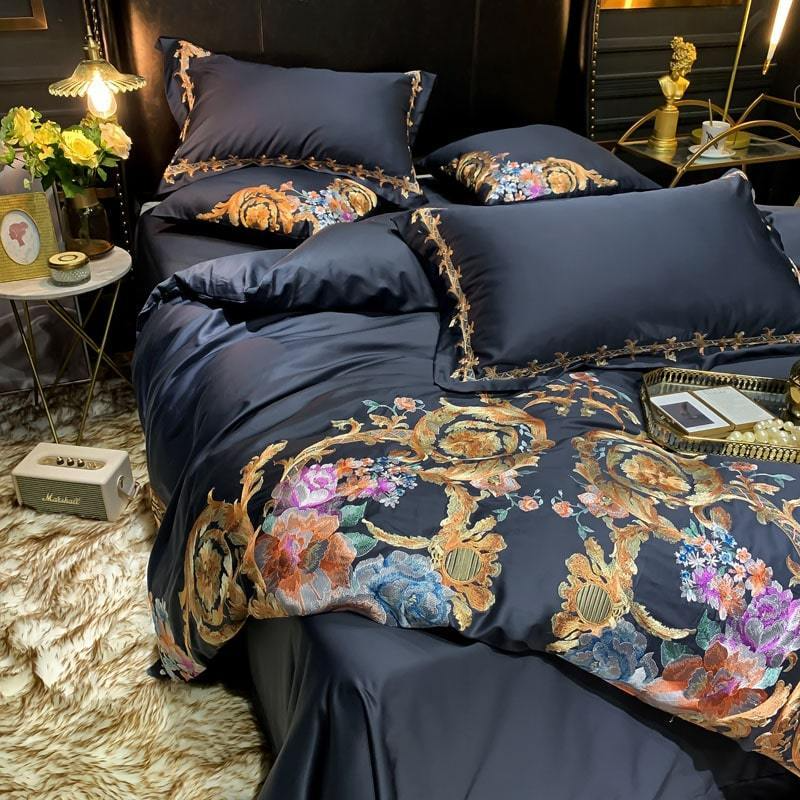 Nylara Black Egyptian Cotton Printed Duvet Cover Set | Lersk