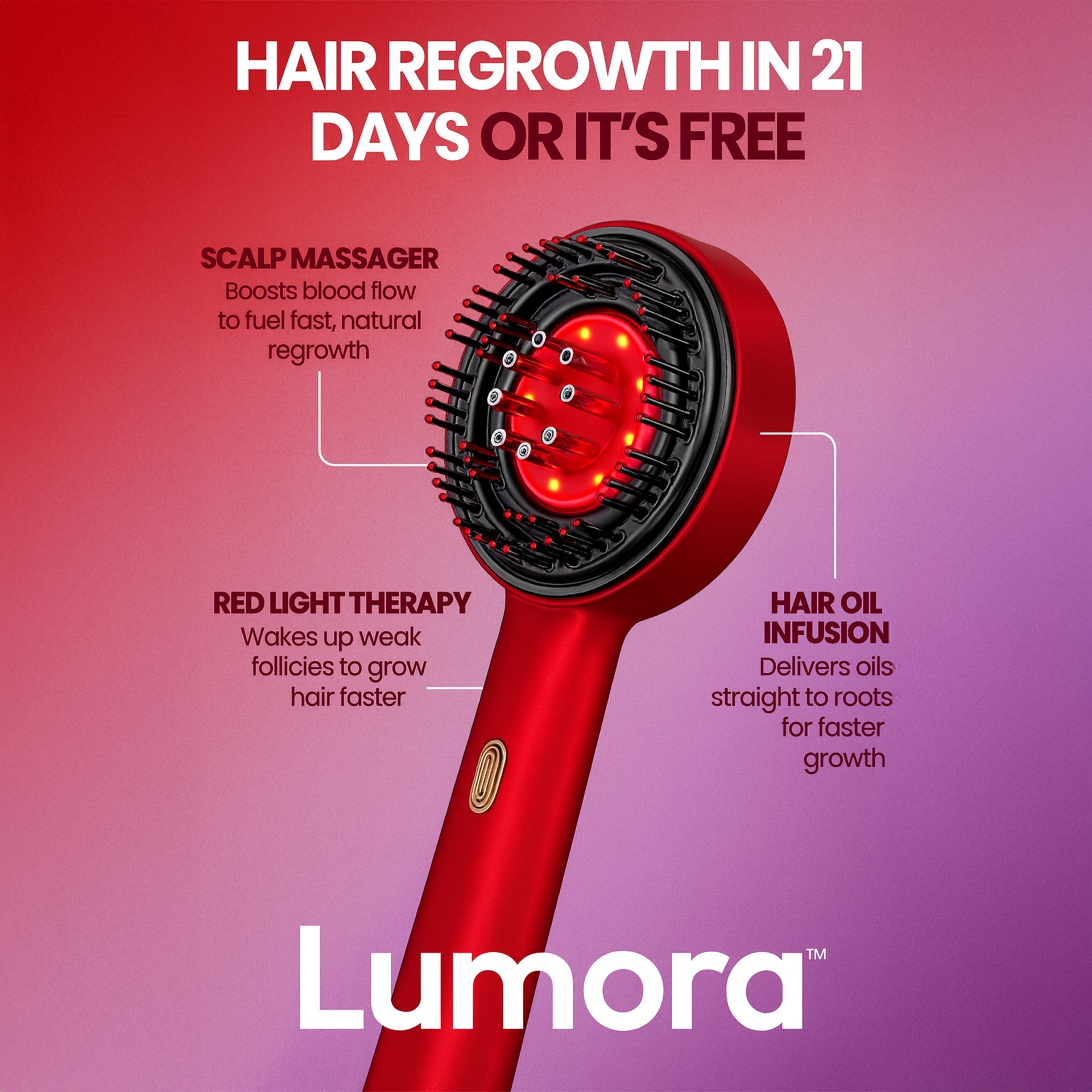Lumora The Natural Escova Restauradora de Cabelo 3 em 1 | Massajador de Couro Cabeludo | Lersk
