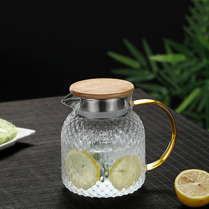 Heatproof Stippled Glass Jug With Bamboo Lid And Dual Pour Spouts For Cocktails | Lersk