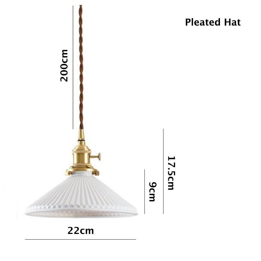 Kiyomi | Lámpara colgante japonesa de cerámica con forma de sombrero plisado con bombilla LED incluida | Lersk