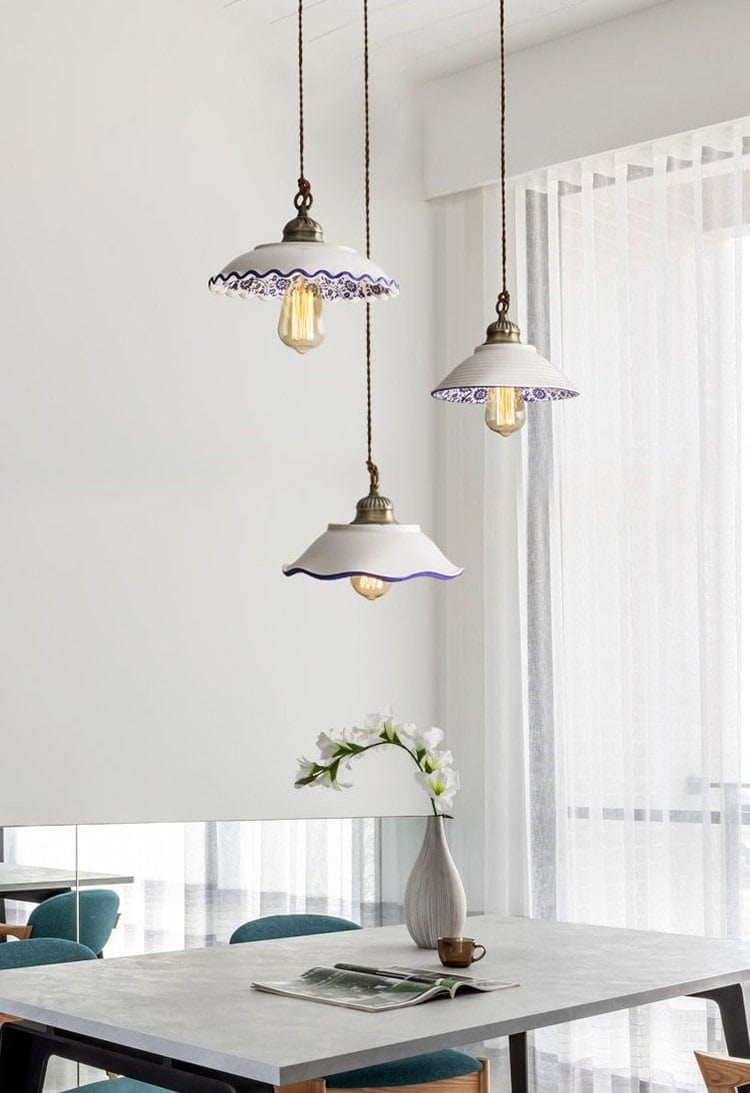 Lisboa LED Pendant Light, Ceramic Plate in Portuguese Tile Style, Bulb Included | Lersk