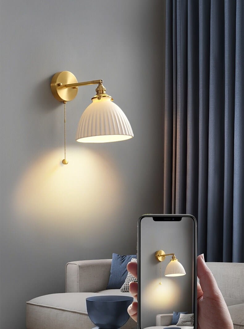Handmade Ceramic Wall Sconce in Pleated Cup Design, Bulb Included | Lersk