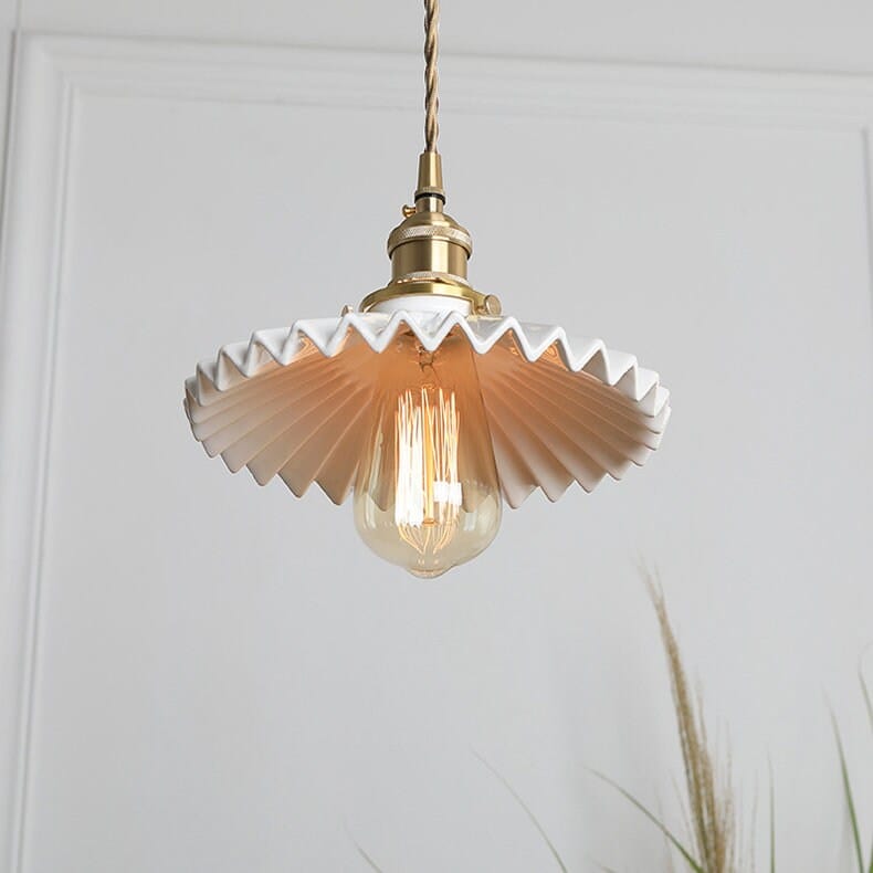 Liora | Art Deco Pleated Tutu Pendant LED Light in Glazed Ceramic - Bulb Included | Lersk