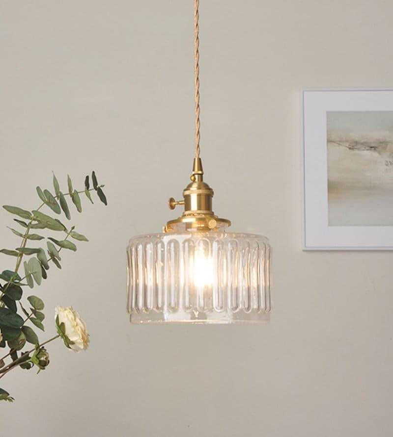 Vintage Style Short Cylinder Pendant Light with Fluted Glass and LED Bulb Included | Lersk
