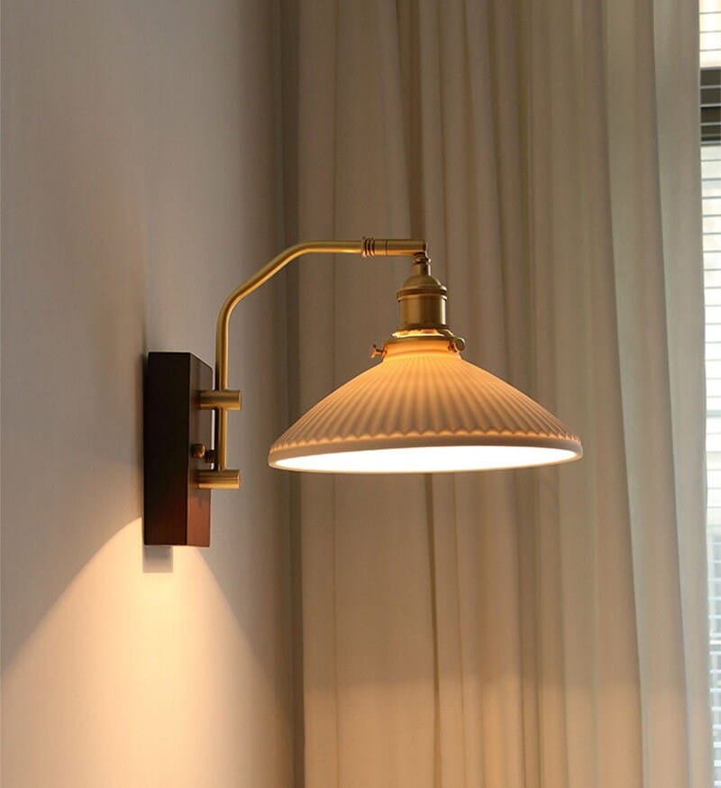 Aveline | Vintage Ceramic LED Wall Light With Black Walnut Wood Fixture | Lersk