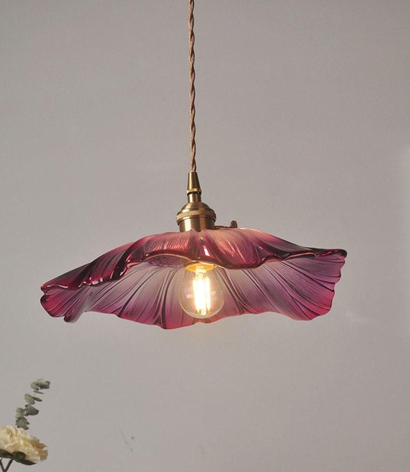 Lunara Mor Cam Ayçiçeği Sarkıt Lamba, Retro Stil LED Ampul Dahil | Lersk