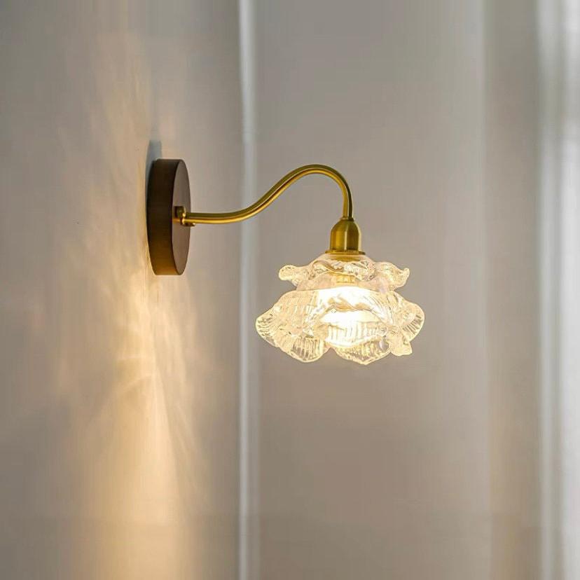 Laira Bloom Layered Glass Flower Wall Sconce With Wood Accent and Bulb Included | Lersk