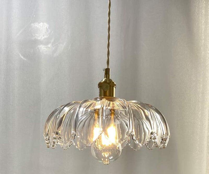 Lyra Lotus Glass Pendant Light with Brushed Brass Holder and Bulb Included | Lersk