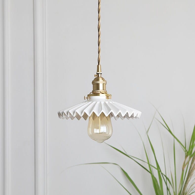 Liora | Art Deco Pleated Tutu Pendant LED Light in Glazed Ceramic - Bulb Included | Lersk