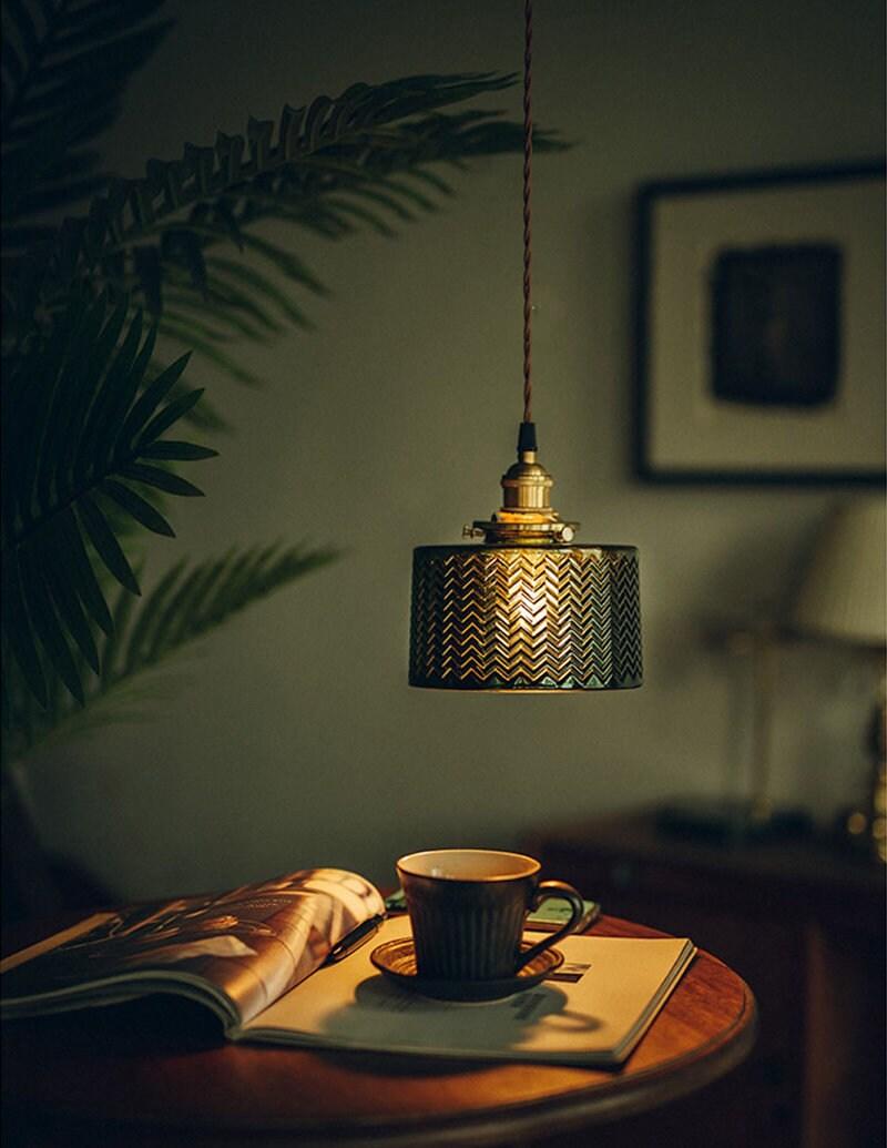 Liora | Lampada a sospensione cilindrica in vetro verde lucido stile Art Deco, lampadina LED inclusa | Lersk
