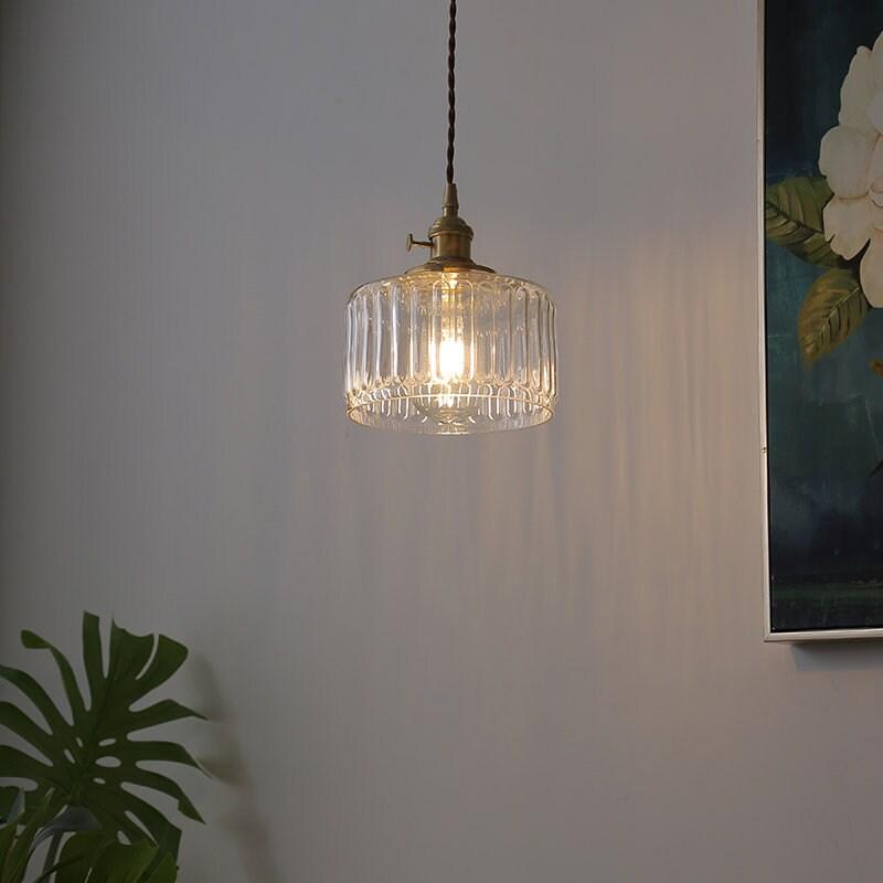 Vintage Style Short Cylinder Pendant Light with Fluted Glass and LED Bulb Included | Lersk