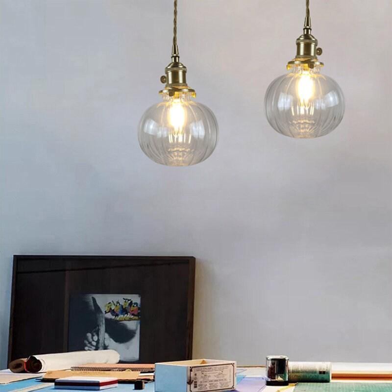 Lunora | Vintage Stilinde El Yapımı Cam Küre Sarkıt Lamba, LED Ampul Dahil | Lersk