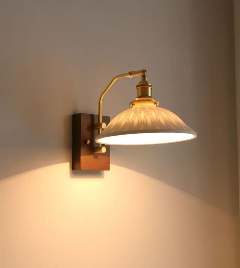Aveline | Vintage Ceramic LED Wall Light With Black Walnut Wood Fixture | Lersk