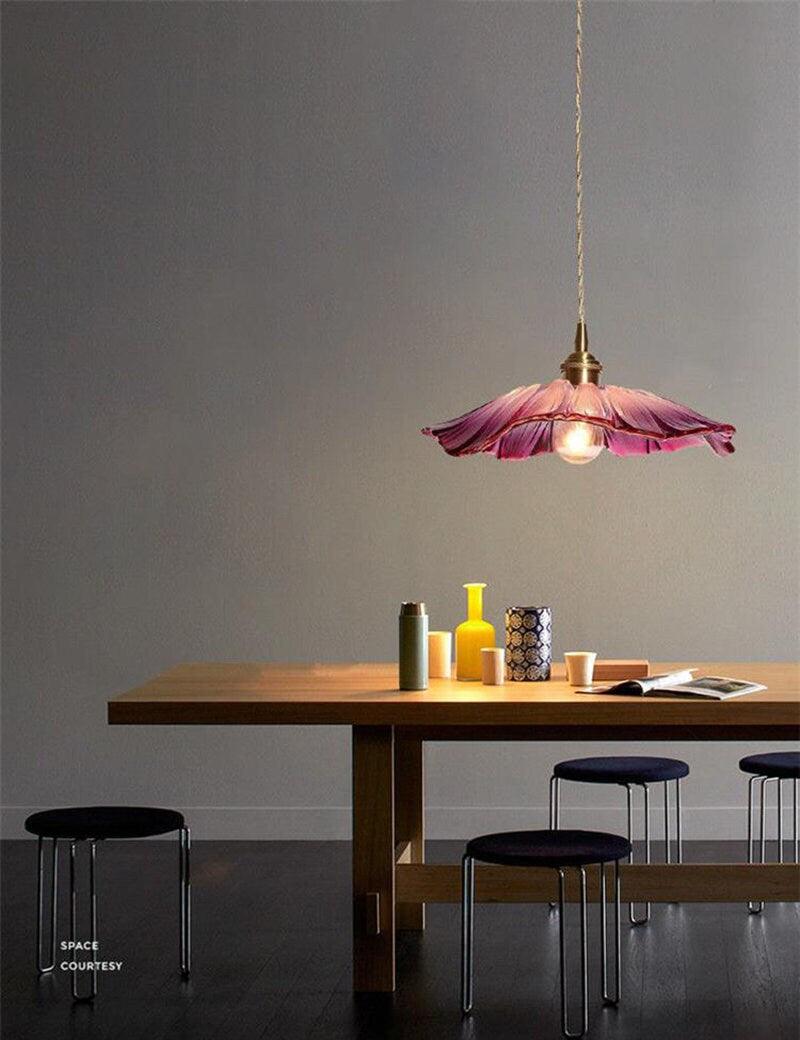 Lunara Mor Cam Ayçiçeği Sarkıt Lamba, Retro Stil LED Ampul Dahil | Lersk