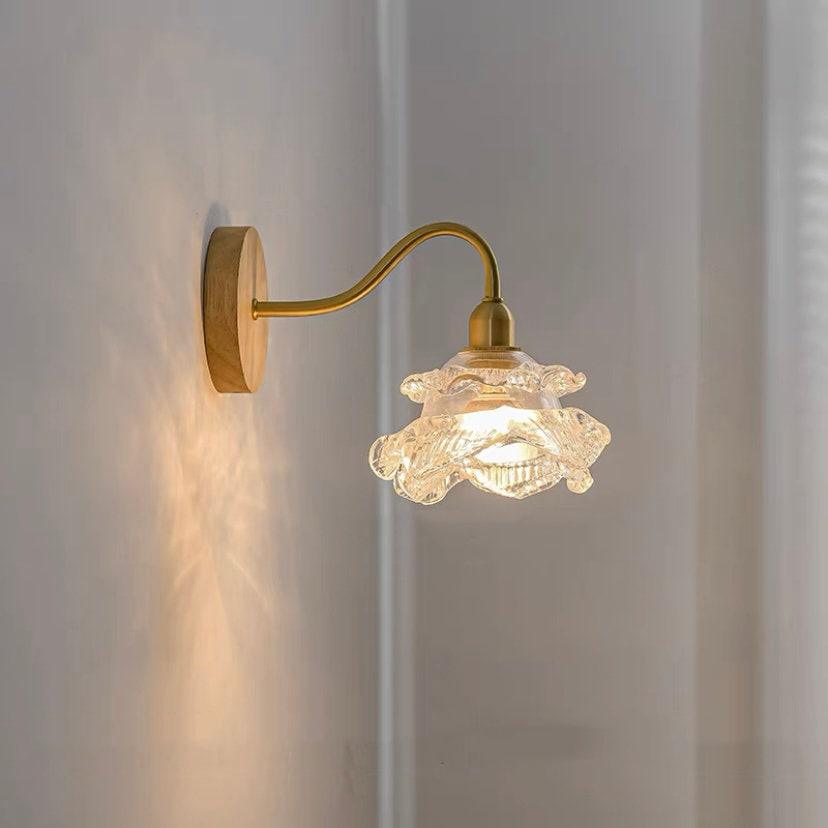 Laira Bloom Layered Glass Flower Wall Sconce With Wood Accent and Bulb Included | Lersk