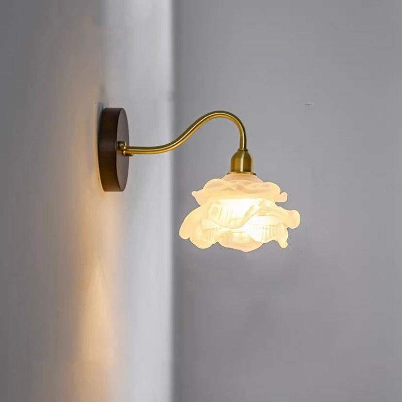 Laira Bloom Layered Glass Flower Wall Sconce With Wood Accent and Bulb Included | Lersk