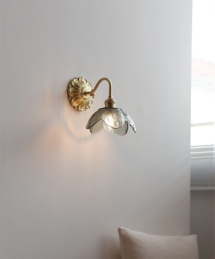 Lyra Lotus Wall Light Seeded Glass Brushed Brass Sconce | Lersk