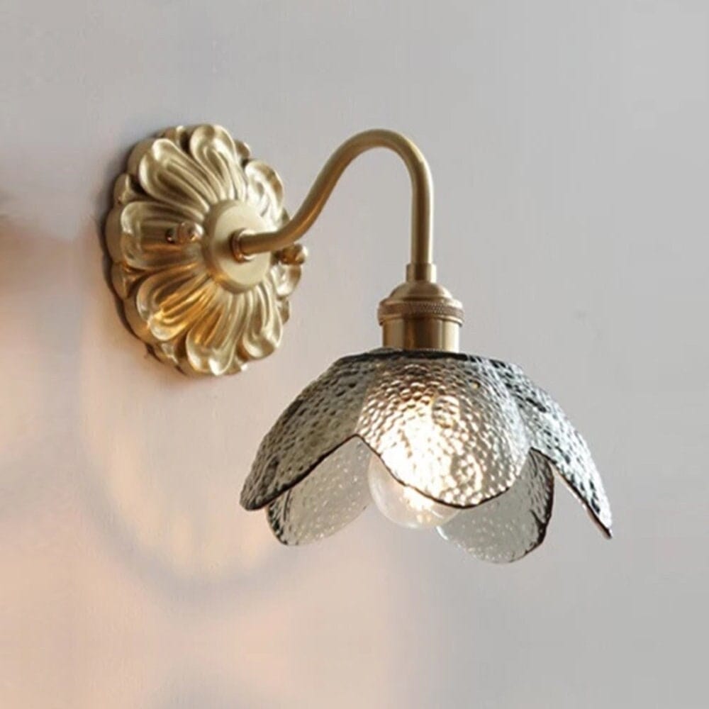 Lyra Lotus Wall Light Seeded Glass Brushed Brass Sconce | Lersk