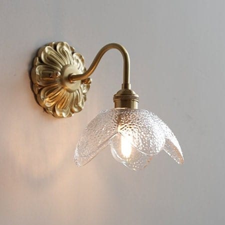 Lyra Lotus Wall Light Seeded Glass Brushed Brass Sconce | Lersk