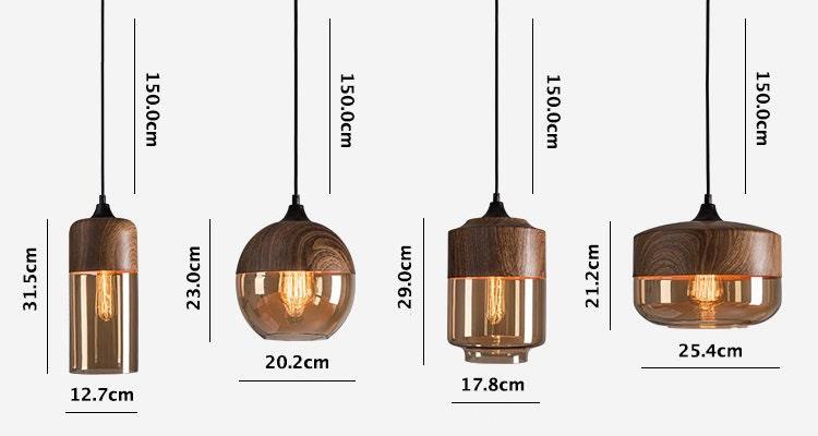Lumina Nordic kovové LED závěsné svítidlo s dřevěným designem, stínidlo z čajově tónovaného skla a žárovka v ceně | Lersk