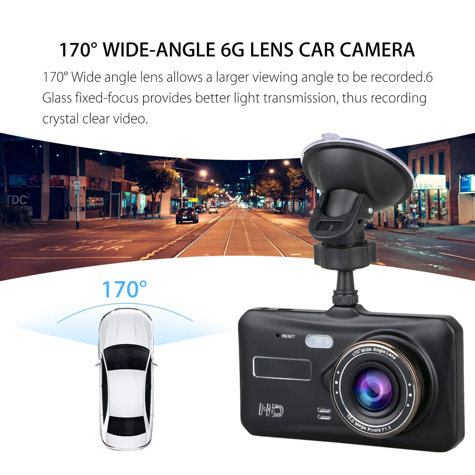 Dual Wireless Dash Cam Front And Rear 1080p 4-Inch LCD 170-Degree Ultra-Wide | Lersk