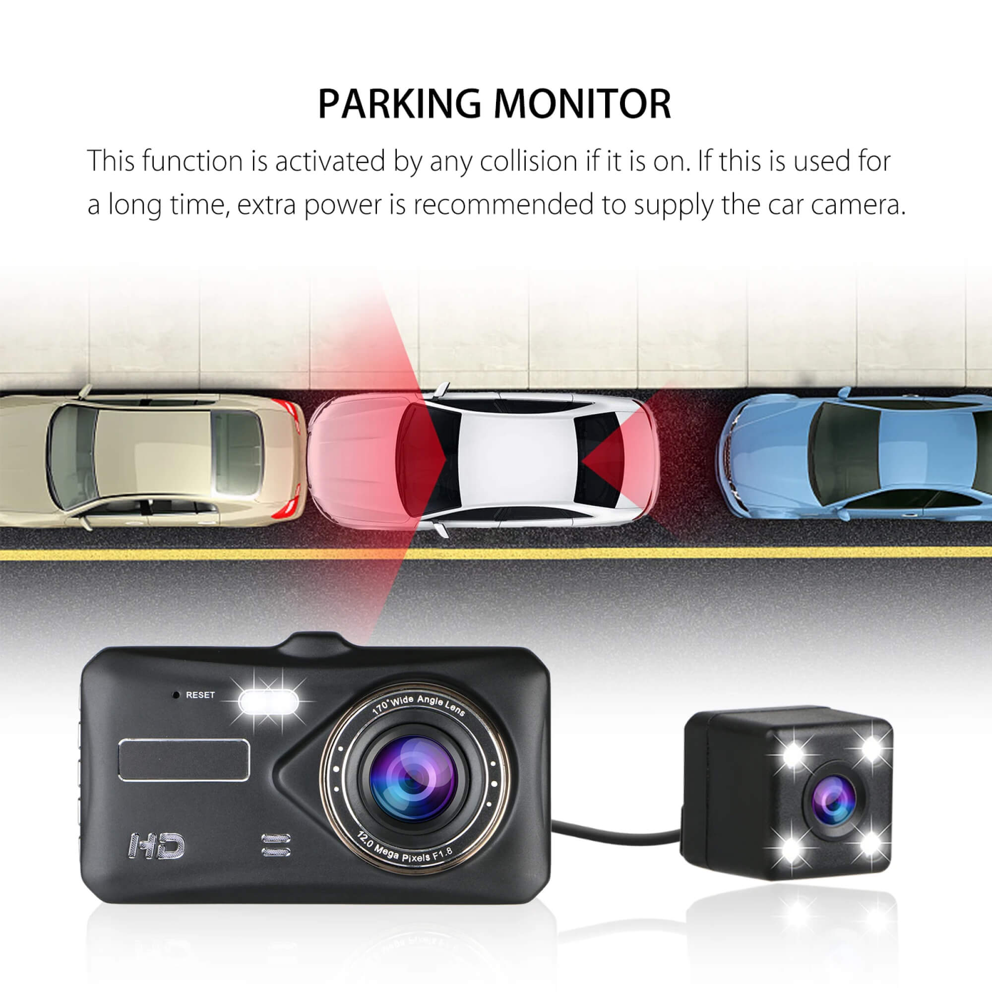 Dual Wireless Dash Cam Front And Rear 1080p 4-Inch LCD 170-Degree Ultra-Wide | Lersk
