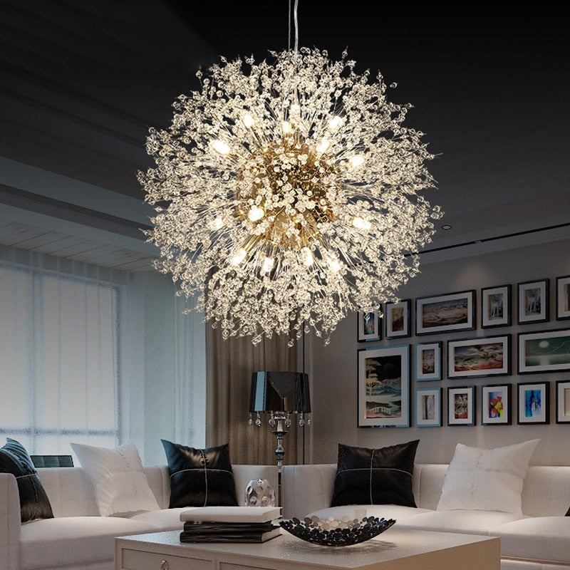 Lampada a sospensione con cristallo di tarassaco regolabile, lampadario moderno per case eleganti | Lersk