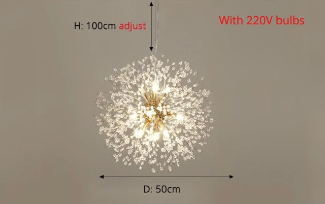 Lampada a sospensione con cristallo di tarassaco regolabile, lampadario moderno per case eleganti | Lersk
