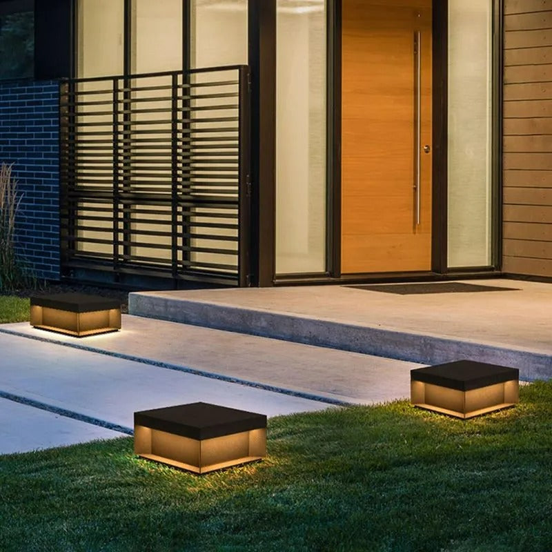 Aureon Solar Post Lights Modern Square Outdoor Patio | Lersk