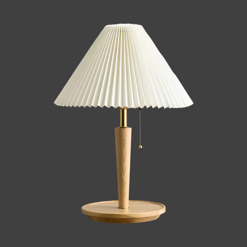 CedarGlow Retro Wood Table Lamp with Pleated Design | Lersk