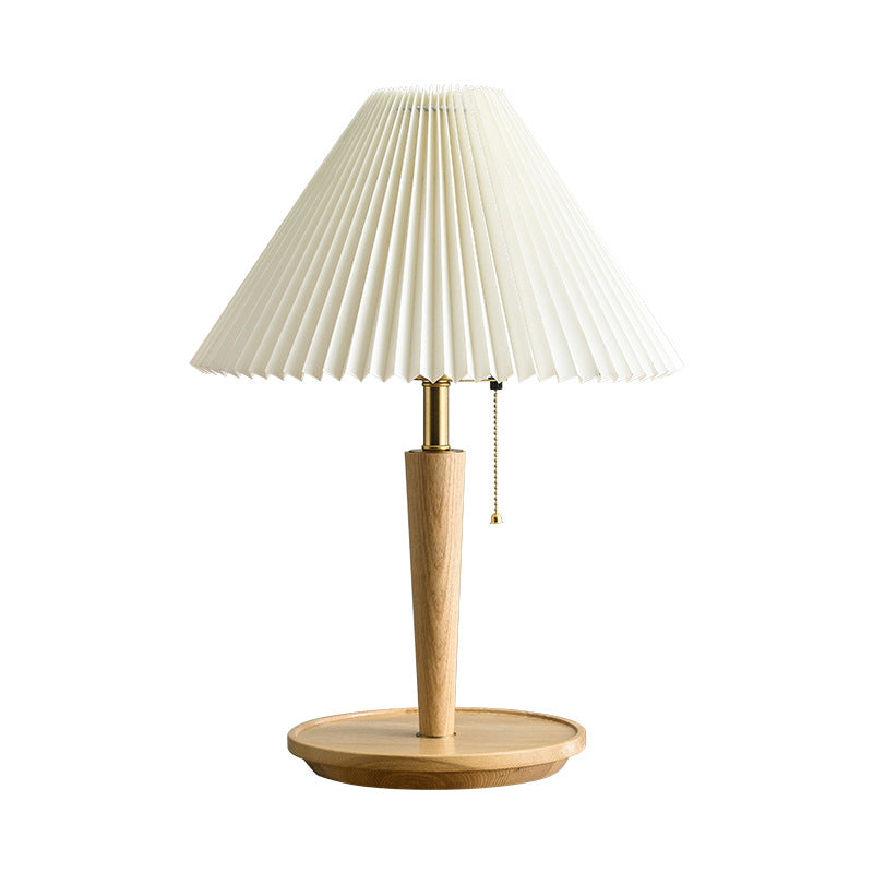CedarGlow Retro Wood Table Lamp with Pleated Design | Lersk