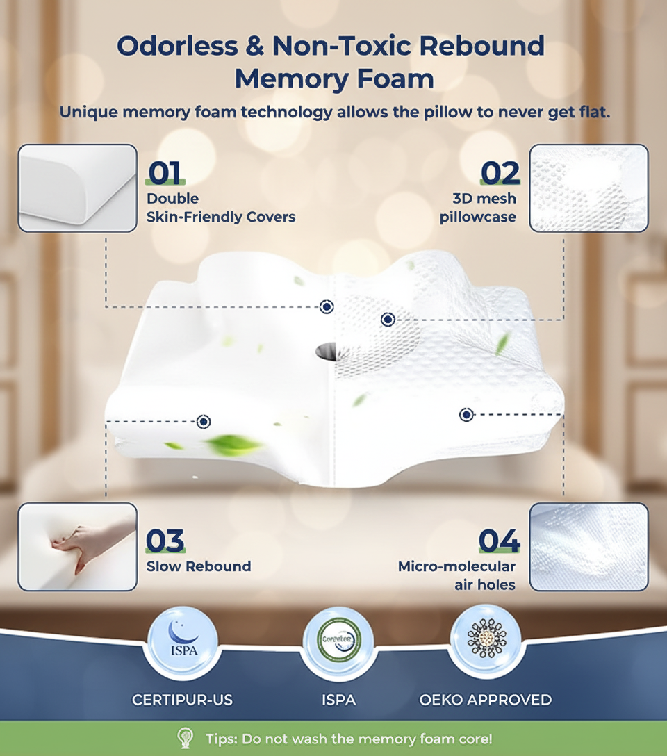OrthoCloud | Advanced Ergonomic Contour Memory Foam Pillow | Lersk