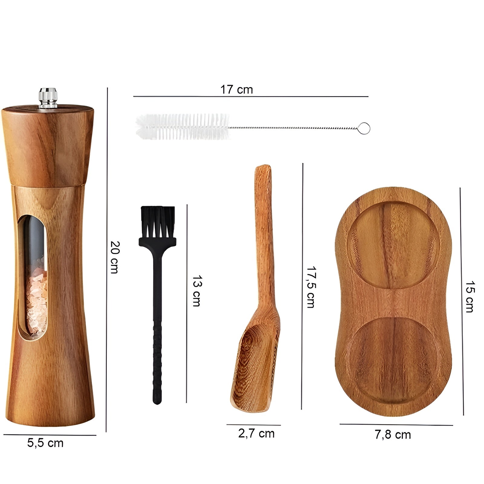 Sada mlýnků na sůl a pepř SpiceCraft, dřevěný design s akrylovým okénkem a nastavitelnými úrovněmi mletí | Lersk