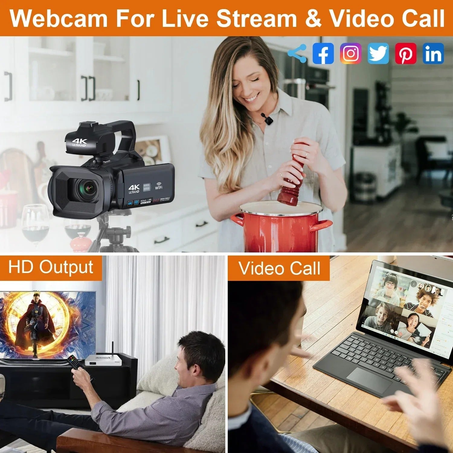 NexaCam 4K Vlog Cam Rotating Touchscreen 18x Zoom Mic Input | Lersk