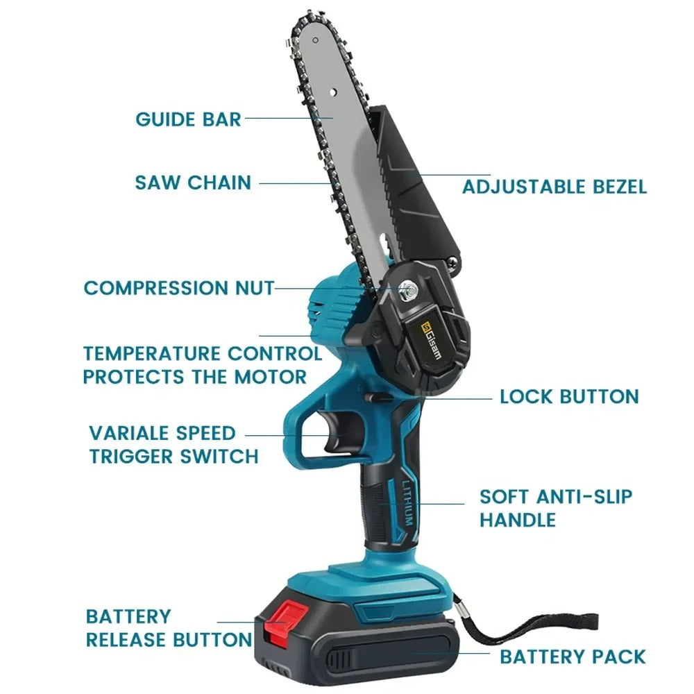 LumaSaw 6-Inch Cordless Chainsaw, Ergonomic, Under 1.2 kg | Lersk